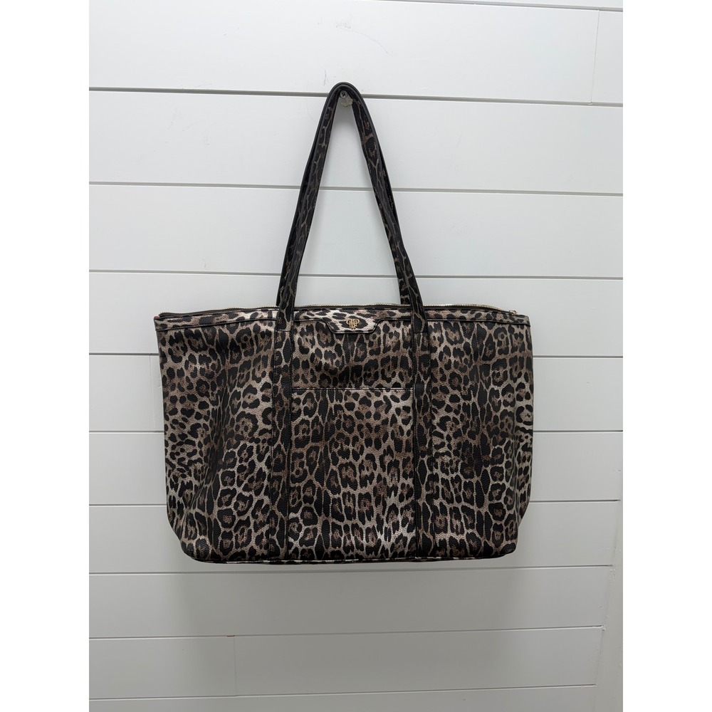 PurseN Bronze Leopard Print Travel Tote Bag Hot Pink Lining Y2K Glam Large